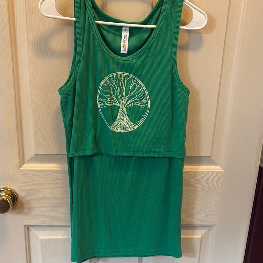 Latched Mama Teal Sleeveless Top with Tree Design